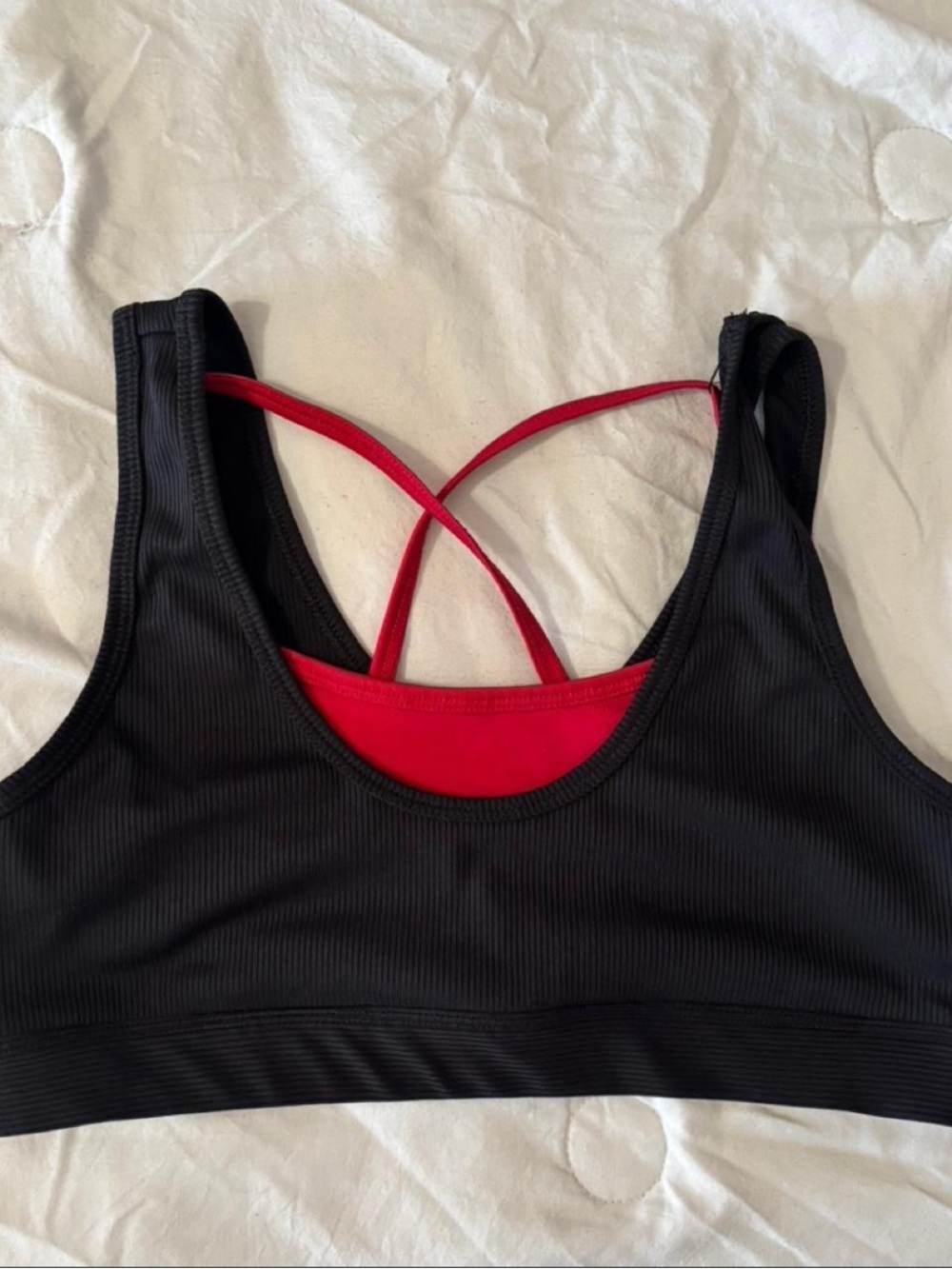 Avia Black Sports Bra with Red Crisscross Straps